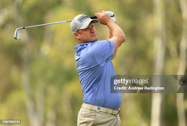 Jamie Donaldson of Wales on the 17th tee during the second round of the Trophee Hassan II at Royal Golf Dar Es Salam on April 20, 2018 in Rabat,...