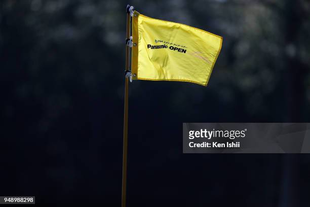 General view of the pin flag is seen on the first green during the final round of the Panasonic Open Ladies at Tanabe Country Club on April 20, 2018...
