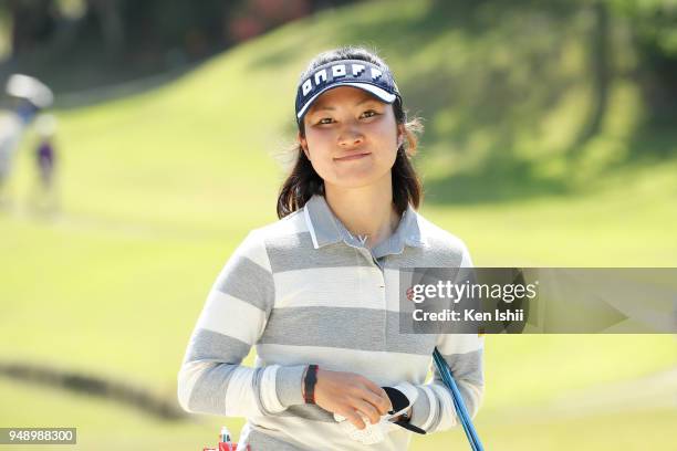 Sarina Kobayashi of Japan smiles on the 17th green during the final round of the Panasonic Open Ladies at Tanabe Country Club on April 20, 2018 in...