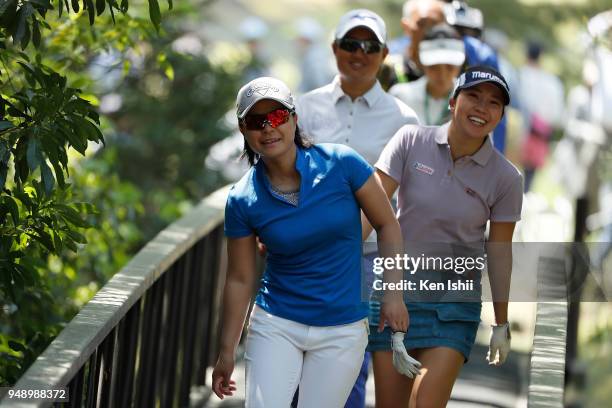 Aoi Nagata, Mao Nozawa and Riko Inoue of Japan walk down during the final round of the Panasonic Open Ladies at Tanabe Country Club on April 20, 2018...