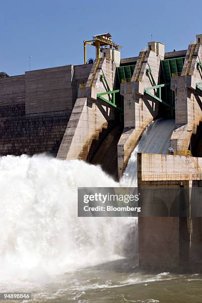Water flows through a hydroelectric power plant owned by Novelis Brazil and Vale do Rio Doce Company in Rio Doce, Brazil, Tuesday, August 30, 2005....