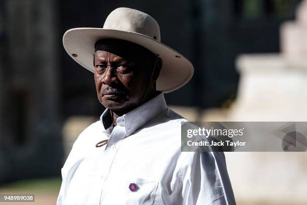 President of Uganda Yoweri Museveni arrives at Windsor Castle for a retreat with other Commonwealth leaders on the final day of the 'Commonwealth...