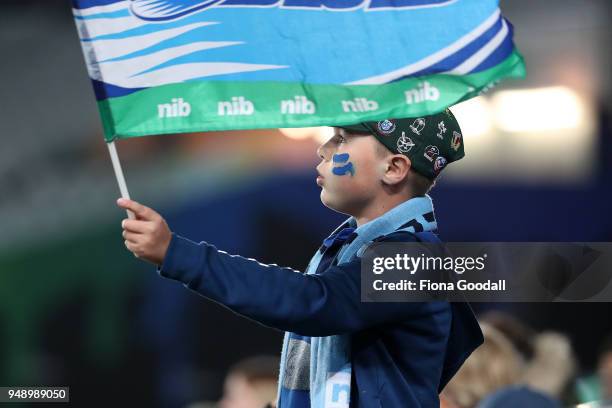 Fans during the round 10 Super Rugby match between the Blues and the Highlanders at Eden Park on April 20, 2018 in Auckland, New Zealand.