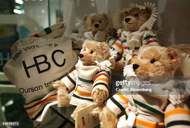 Hudson's Bay Company signature teddy bears wearing replicas of duffel coats made from traditional Hudson's Bay blankets are seen at "The Bay" store...