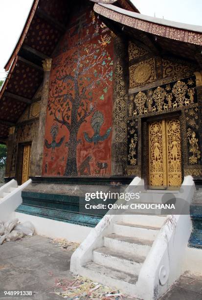 View of some architecture at Wat Xieng Thong also known as the Golden city temple April 08, 2012 in Luang Prabang, Laos.