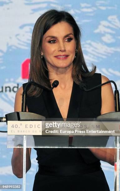 Queen Letizia of Spain attends the SM 'Barco de Vapor' and 'Gran Angular' children and youth literary awards at the Real Casa de Correos on April 18,...