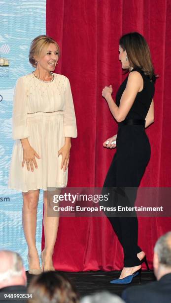 Cayetana Guillen Cuervo and Queen Letizia of Spain attend the SM 'Barco de Vapor' and 'Gran Angular' children and youth literary awards at the Real...