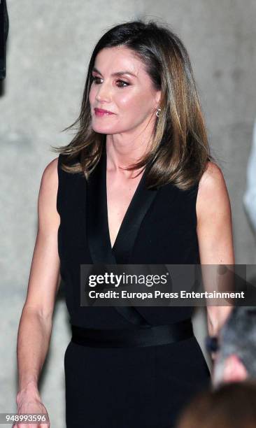 Queen Letizia of Spain attends the SM 'Barco de Vapor' and 'Gran Angular' children and youth literary awards at the Real Casa de Correos on April 18,...