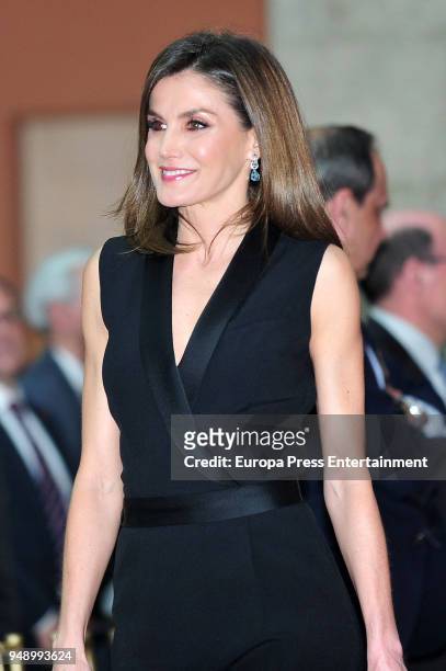 Queen Letizia of Spain attends the SM 'Barco de Vapor' and 'Gran Angular' children and youth literary awards at the Real Casa de Correos on April 18,...