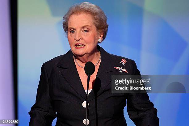 Madeleine Albright, a former U.S. Secretary of State, speaks during day three of the Democratic National Convention in Denver, Colorado, U.S., on...