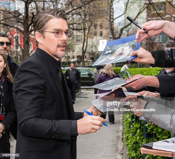 Actor Ethan Hawke arrives at 'Stockholm' premiere during 2018 Tribeca Film Festival at SVA Theater on April 19, 2018 in New York City.