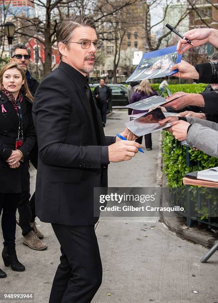 Actor Ethan Hawke arrives at 'Stockholm' premiere during 2018 Tribeca Film Festival at SVA Theater on April 19, 2018 in New York City.