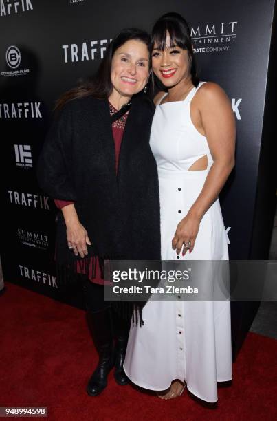 Shannon McIntosh and producer Roxanne Avent attend the premiere Of Codeblack Films' 'Traffik' at ArcLight Hollywood on April 19, 2018 in Hollywood,...
