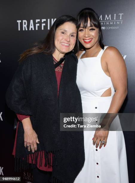 Shannon McIntosh and producer Roxanne Avent attend the premiere Of Codeblack Films' 'Traffik' at ArcLight Hollywood on April 19, 2018 in Hollywood,...