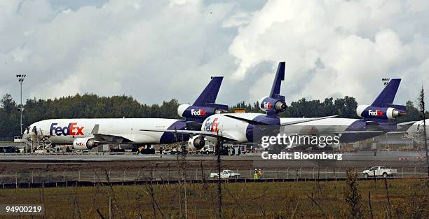 FedEx cargo planes are pictured at Ted Stevens International Airport in Anchorage, Alaska, Thursday, August 25, 2005.