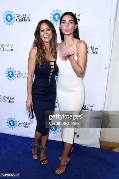 Brooke Burke and Lily Aldridge Followill attend the 2018 World of Children Hero Awards Benefit at Montage Beverly Hills on April 19, 2018 in Beverly...
