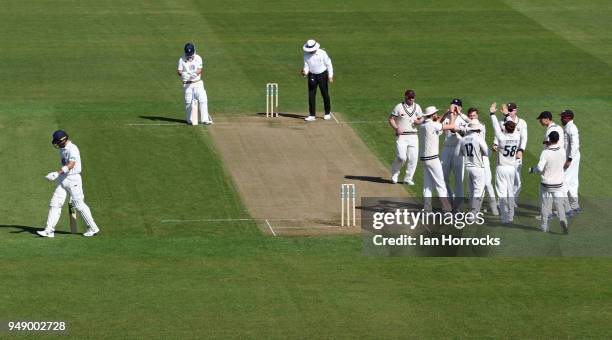 Aiden Markram of Durham is out lbw during day one of the SpecSavers County Championship Division Two match between Durham and Kent at the Emirates...