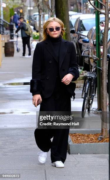 Actress Chloe Grace Moretz is seen leaving Julianne Moore home in Soho on April 19, 2018 in New York City.