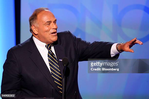 Ed Rendell, governor of Pennsylvania, waves to the audience during day two of the 2008 Democratic National Convention at the Pepsi Center in Denver,...