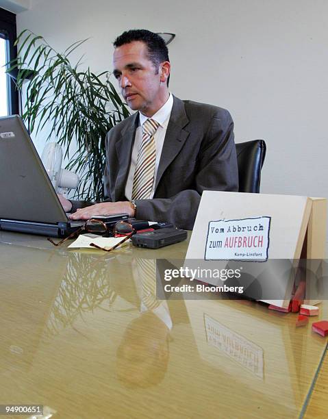 Mayor Christoph Landscheidt can be seen in his office in Kamp-Lintfort, Germany, on Monday, August 23, 2005. In June 2004, Munich-based Siemens,...