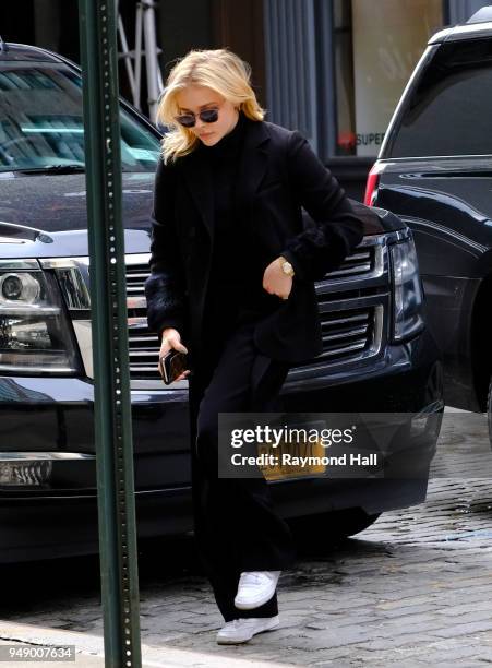 Actress Chloe Grace Moretz is seen in SoHo on April 19, 2018 in New York City.