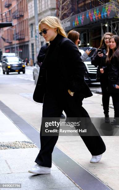 Actress Chloe Grace Moretz is seen in SoHo on April 19, 2018 in New York City.