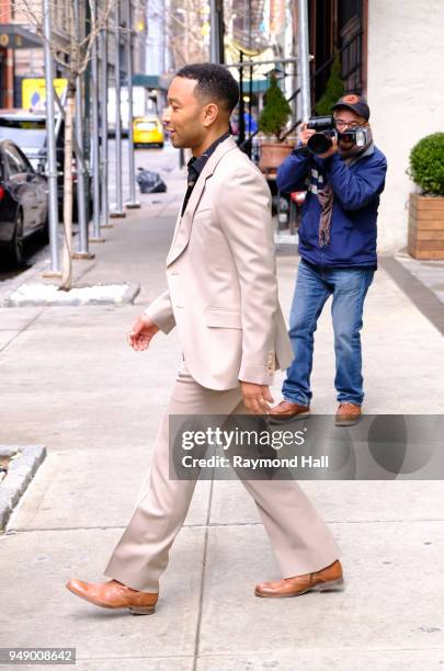 Singer John Legend is seen walking in Soho on April 19, 2018 in New York City.