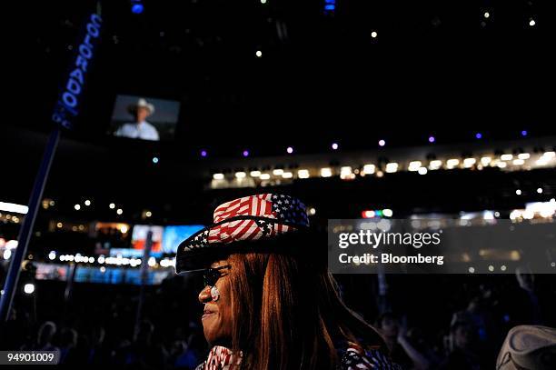 Julia Hicks, a delegate from Colorado, Ann Zucker, attends day one of the 2008 Democratic National Convention in Denver, Colorado, U.S., on Monday,...