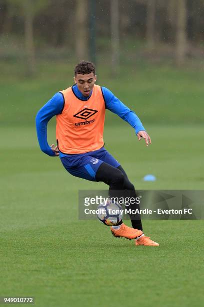 Dominic Calvert-Lewin during the Everton FC training session at USM Finch Farm on April 17, 2018 in Halewood, England.