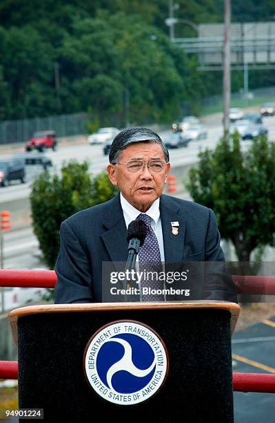 Transportation Secretary Norman Mineta holds a news conference in Atlanta, Georgia Tuesday, August 23, 2005. General Motors Corp., Ford Motor Co. And...