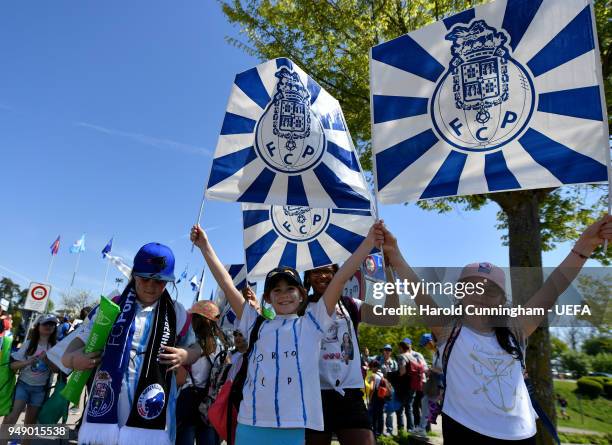 Porto supporters ahead of the UEFA Youth League Semi Final between Chelsea FC and FC Porto at Colovray Sports Centre on April 20, 2018 in Nyon,...