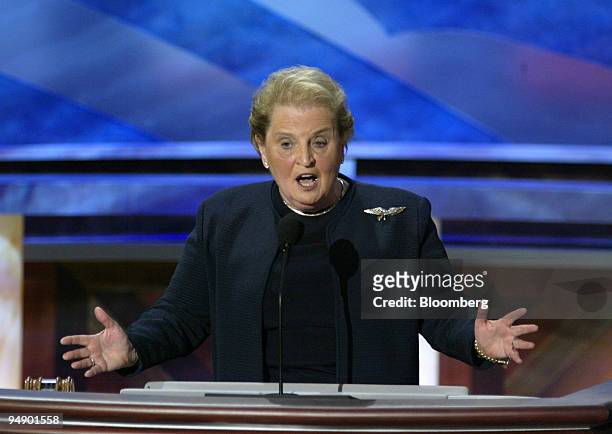 Former Secretary of State Madeleine Albright addresses the final session of the Democratic National Convention Thursday July 29, 2004 in Boston,...