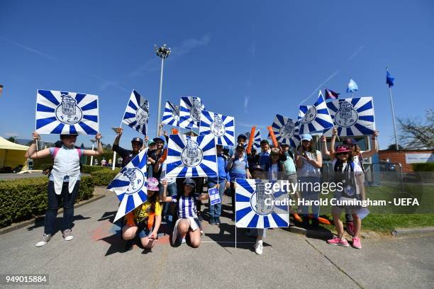 Porto supporters ahead of the UEFA Youth League Semi Final between Chelsea FC and FC Porto at Colovray Sports Centre on April 20, 2018 in Nyon,...