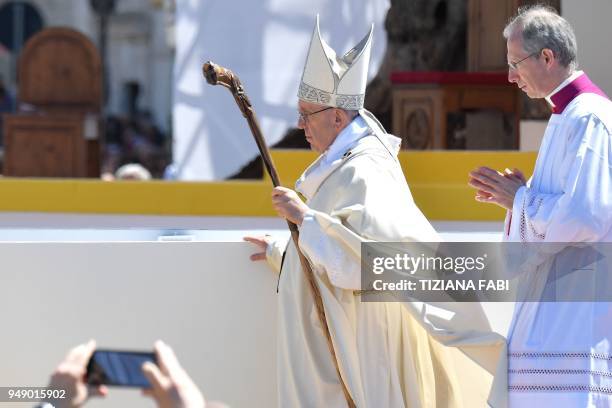 Pope In Italy Pope Francis celebrates a mass in Molfetta, southern Italy, on April ...