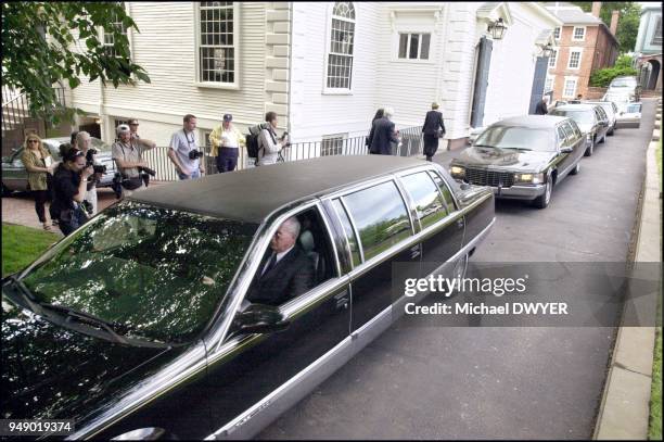 Limousines carrying the family of the late actor Anthony Quinn leave the First Baptist Church in America after a memorial service celebrating the...