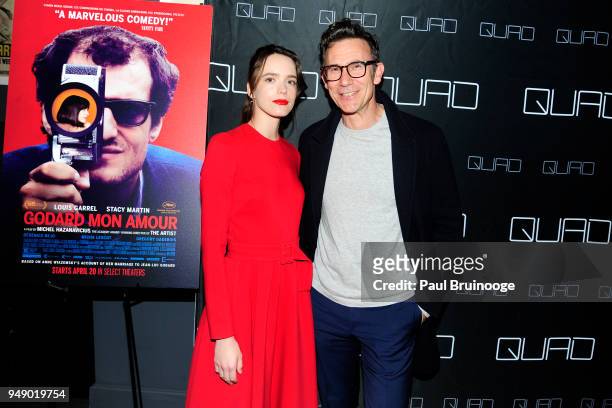 Stacy Martin and Michel Hazanavicius attend Cohen Media Group and The Cinema Society host the premiere of "Godard Mon Amour" at Quad Cinema on April...