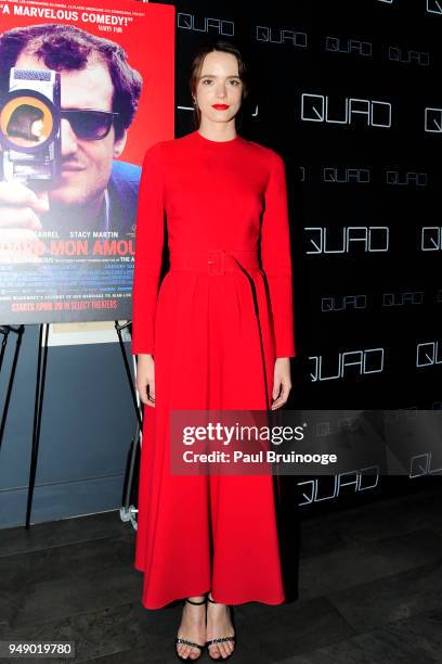 Stacy Martin attends Cohen Media Group and The Cinema Society host the premiere of "Godard Mon Amour" at Quad Cinema on April 19, 2018 in New York...