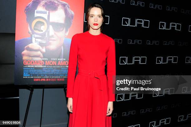 Stacy Martin attends Cohen Media Group and The Cinema Society host the premiere of "Godard Mon Amour" at Quad Cinema on April 19, 2018 in New York...