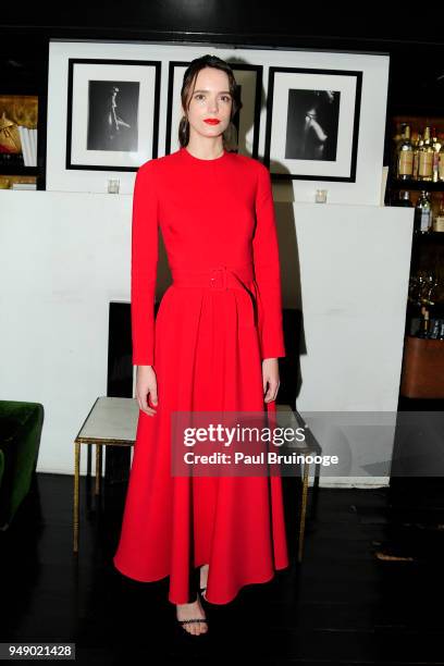 Stacy Martin attends Cohen Media Group and The Cinema Society host the after party for "Godard Mon Amour" at Omar's on April 19, 2018 in New York...