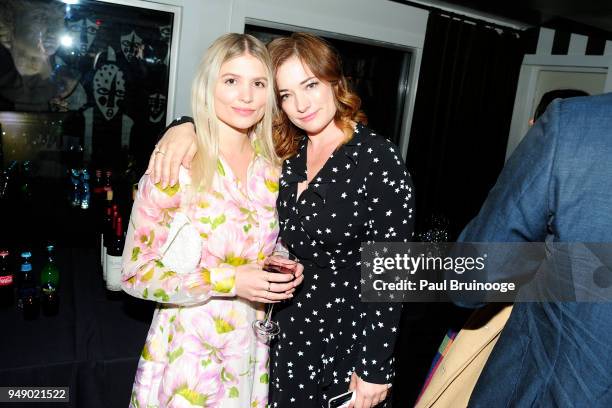 Jasmine Edwards and Laura Michelle Kelly attend Cohen Media Group and The Cinema Society host the after party for "Godard Mon Amour" at Omar's on...