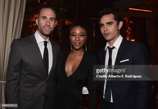Joseph Fiennes, Samira Wiley, and Max Minghella attend the after party for the season 2 premiere of Hulu's "The Handmaid's Tale" at TCL Chinese...