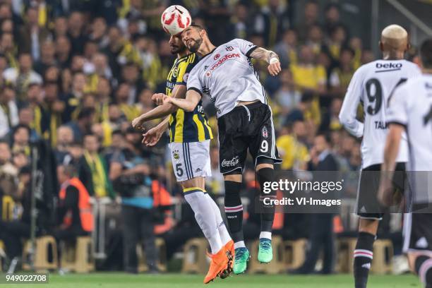 Mehmet Topal of Fenerbahce SK, Alvaro Negredo Sanchez of Besiktas JK during the Ziraat Turkish Cup match Fenerbahce AS and Besiktas AS at the Sukru...