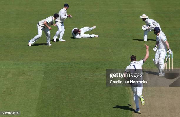 Graham Clark of Durham is caught in the slips during day one of the SpecSavers County Championship Division Two match between Durham and Kent at the...