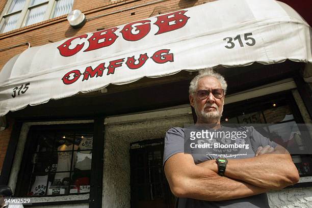 Hilly Kristal, owner and founder of CBGB, poses for a photograph outside of the famed music club, Thursday, August 18 in the Lower East Side of New...