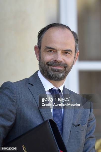 French Prime Minister Edouard Philippe leaves the Elysee Palace after the weekly cabinet meeting on April 20, 2018 in Paris, France.