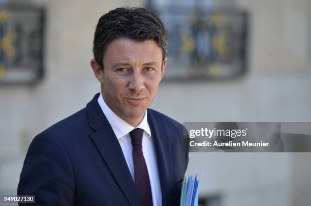 Secretary of State to the Prime Minister and Government Spokesman Benjamin Griveaux leaves the Elysee Palace after the weekly cabinet meeting on...