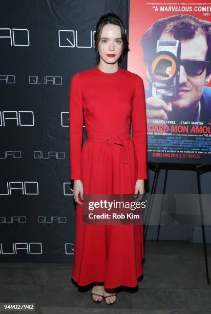 Stacy Martin attends the New York Premiere of "Godard Mon Amour" at Quad Cinema on April 19, 2018 in New York City.