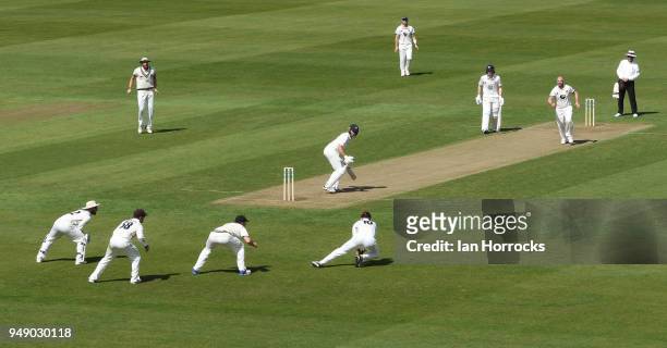 Nathan Rimmington of Durham is caught out during day one of the SpecSavers County Championship Division Two match between Durham and Kent at the...