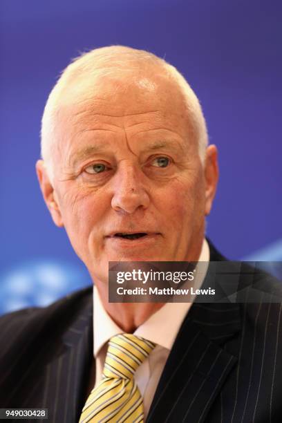 Barry Hearn, Chairman of World Snooker, speaks to the media during a media day ahead of the World Snooker Championships at Crucible Theatre on April...