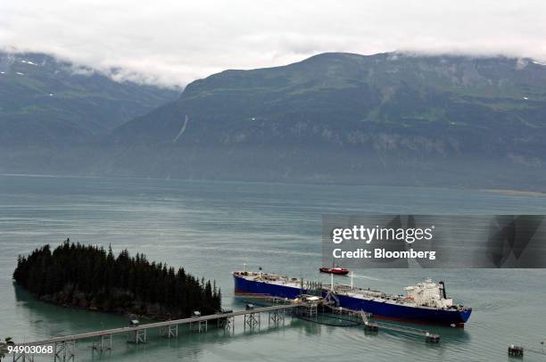 The Polar Alaska oil tanker is pictured at berth four of the Alyeska Pipeline Service Company Valdez Marine Terminal in Valdez, Alaska Tuesday,...